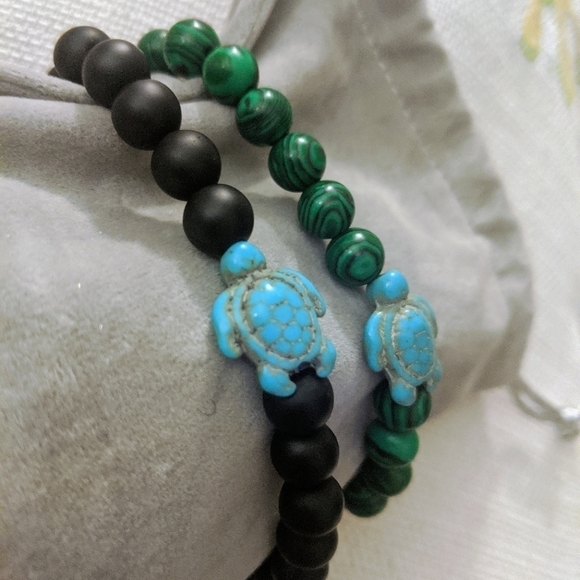 𝅺SALE! New Turquoise Sea Turtle Green Malachite Balance Healing Bracelet - Picture 5 of 6